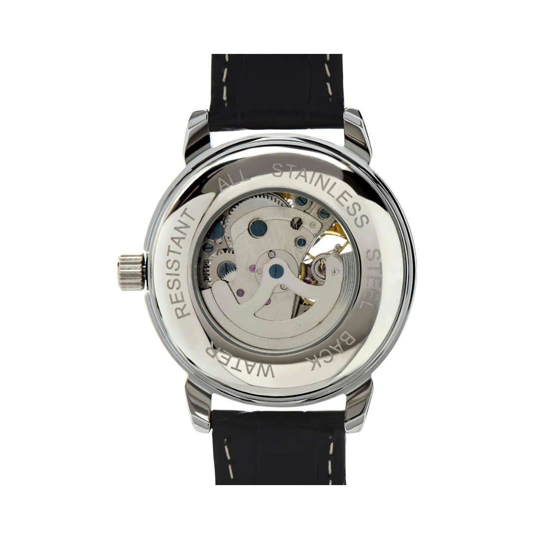 Men Black Leather Watch, Openwork Watch, 3 ATM Water Resistant, Skeleton dial Watch, Gift for him, Fathers day gift, Luxury timepiece