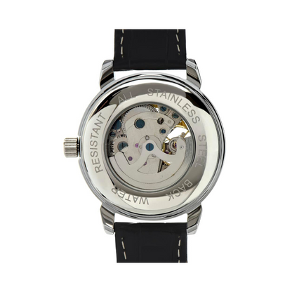 Men Black Leather Watch, Openwork Watch, 3 ATM Water Resistant, Skeleton dial Watch, Gift for him, Fathers day gift, Luxury timepiece