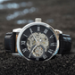 Men Black Leather Watch, Openwork Watch, 3 ATM Water Resistant, Skeleton dial Watch, Gift for him, Fathers day gift, Luxury timepiece