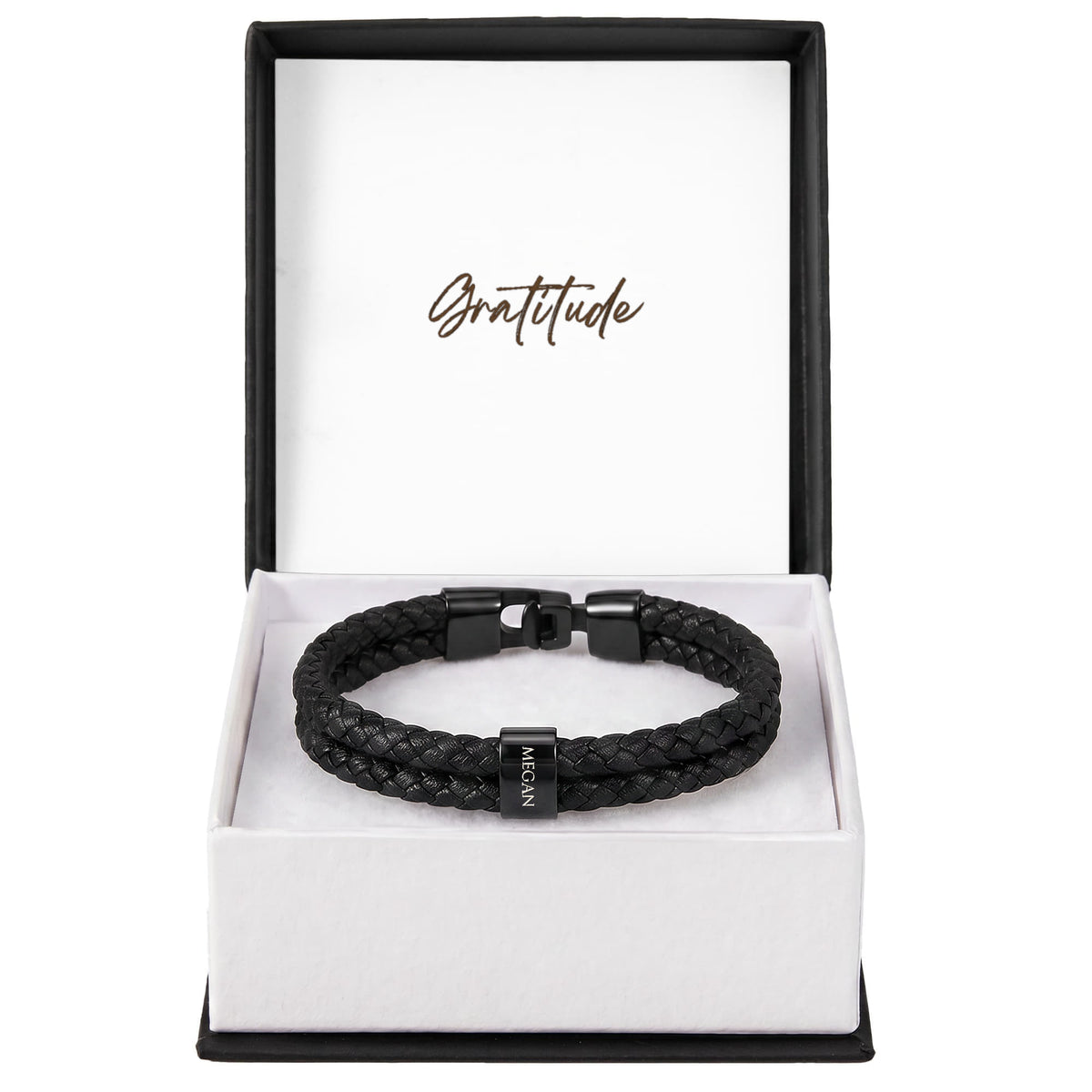 Whether it's for a milestone anniversary, a first Father’s Day, or just because—this bracelet says everything you feel, beautifully.
The Mens Personalized Name Bracelet is a sophisticated tribute to the bonds that matter most. At its center, custom-engraved beads sit nestled against a rugged, double-strand braided band.