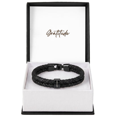 Whether it's for a milestone anniversary, a first Father’s Day, or just because—this bracelet says everything you feel, beautifully.
The Mens Personalized Name Bracelet is a sophisticated tribute to the bonds that matter most. At its center, custom-engraved beads sit nestled against a rugged, double-strand braided band.