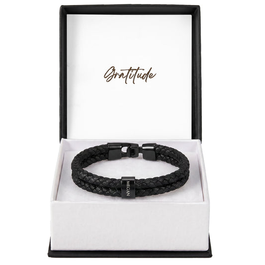 Whether it's for a milestone anniversary, a first Father’s Day, or just because—this bracelet says everything you feel, beautifully.
The Mens Personalized Name Bracelet is a sophisticated tribute to the bonds that matter most. At its center, custom-engraved beads sit nestled against a rugged, double-strand braided band.