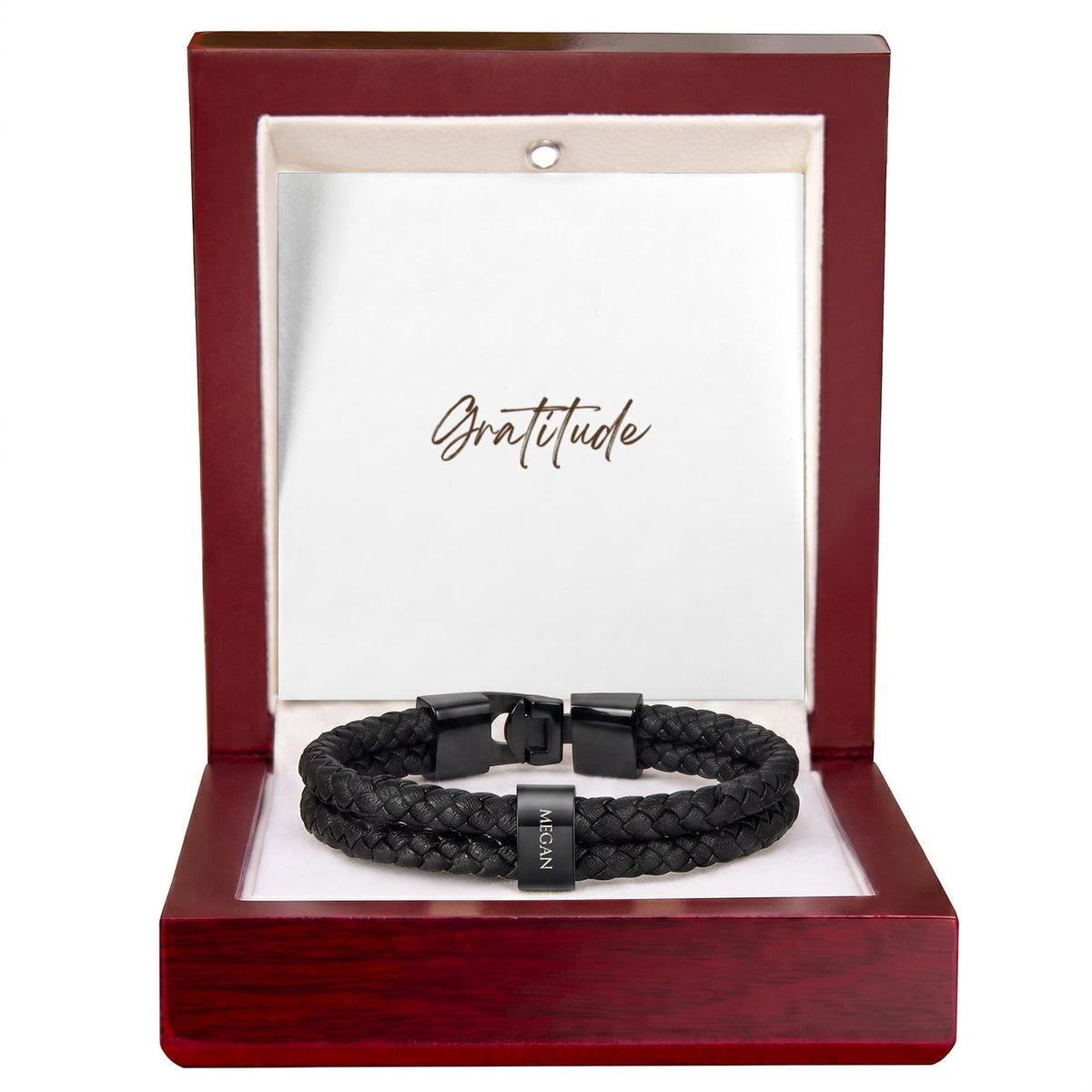 Whether it's for a milestone anniversary, a first Father’s Day, or just because—this bracelet says everything you feel, beautifully.
The Mens Personalized Name Bracelet is a sophisticated tribute to the bonds that matter most. At its center, custom-engraved beads sit nestled against a rugged, double-strand braided band.