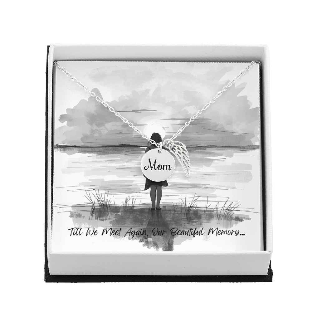 Mom Memorial Coin Necklace with Angel Wing Charm