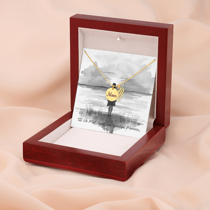 Mom Memorial Coin Necklace with Angel Wing Charm