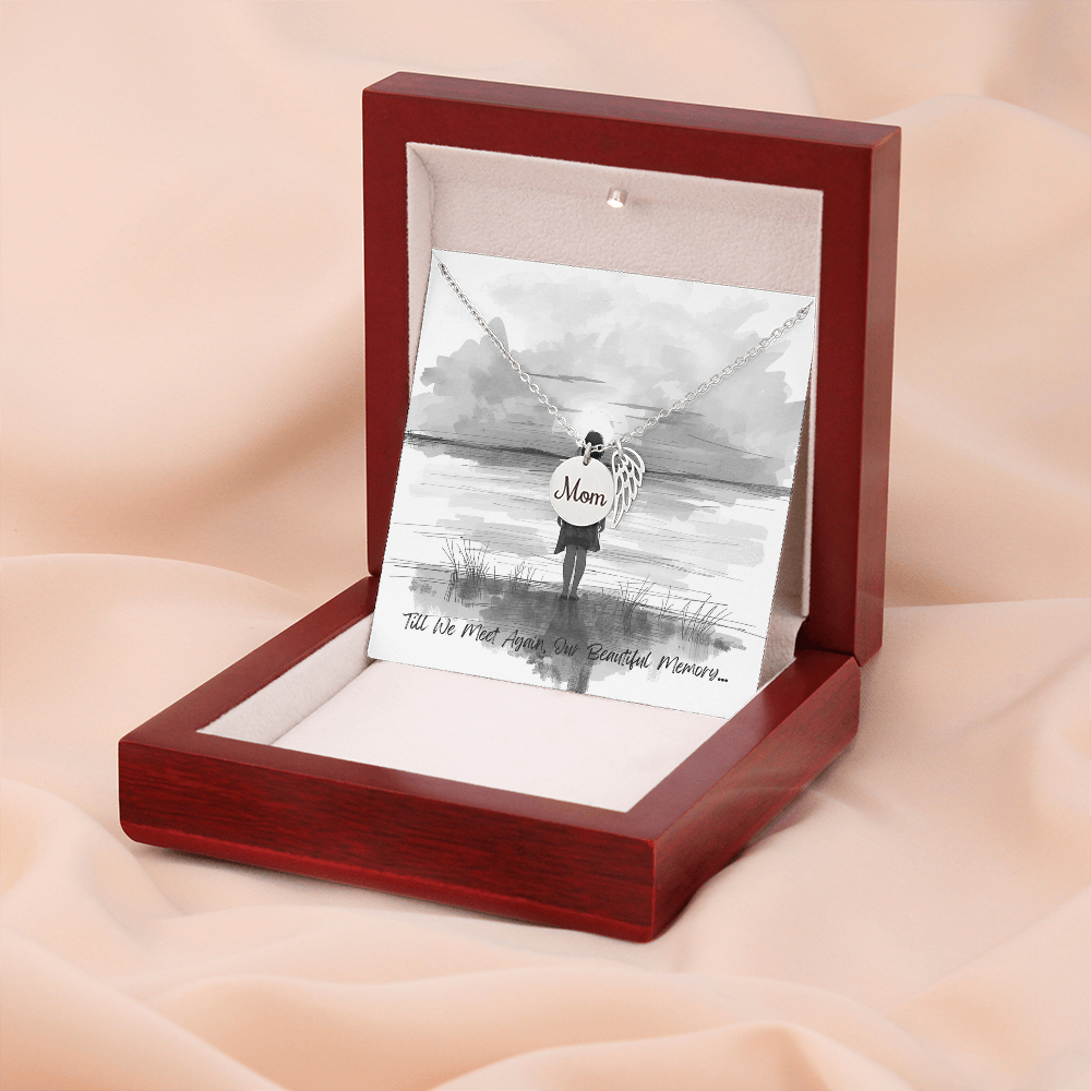 Mom Memorial Coin Necklace with Angel Wing Charm