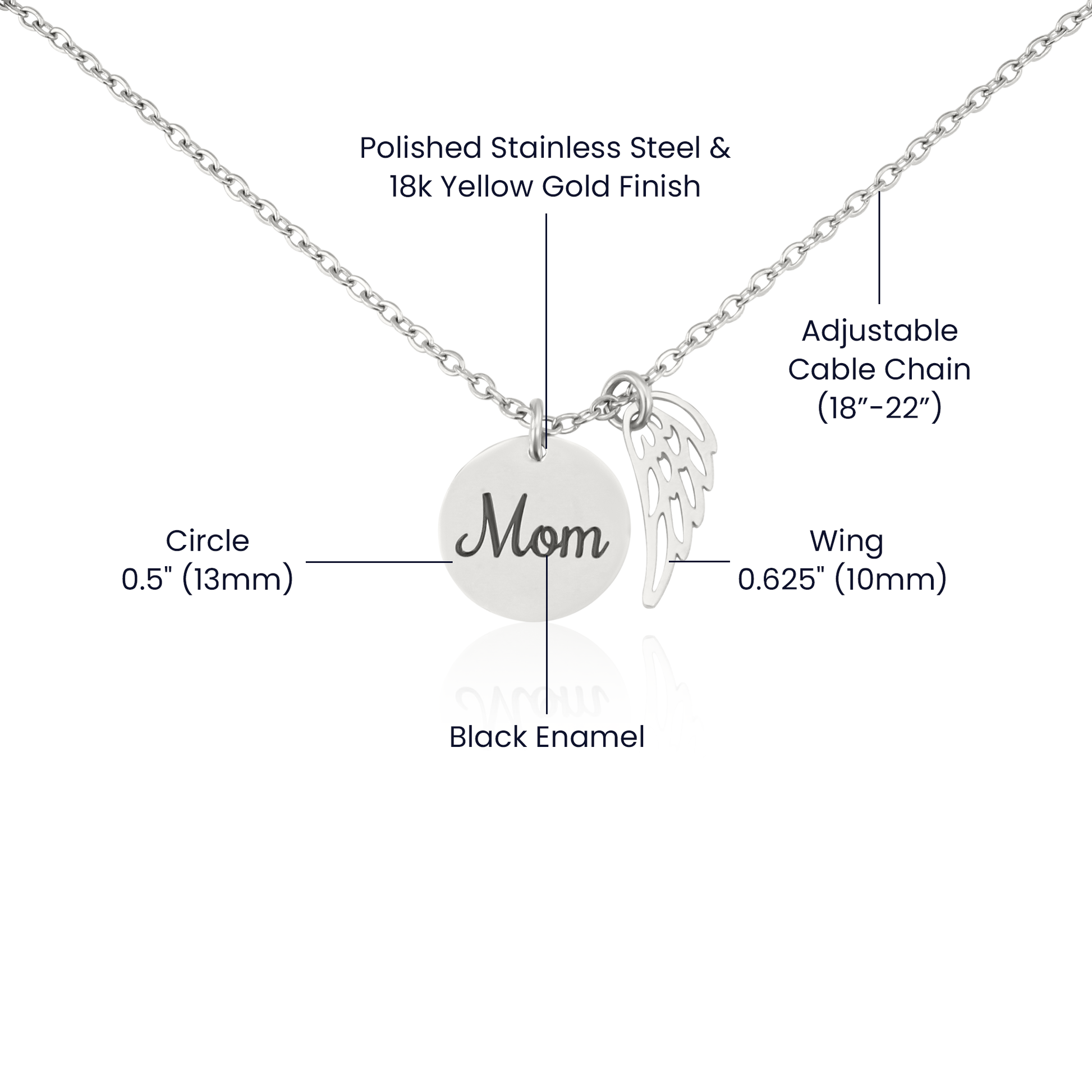 Mom Memorial Coin Necklace with Angel Wing Charm