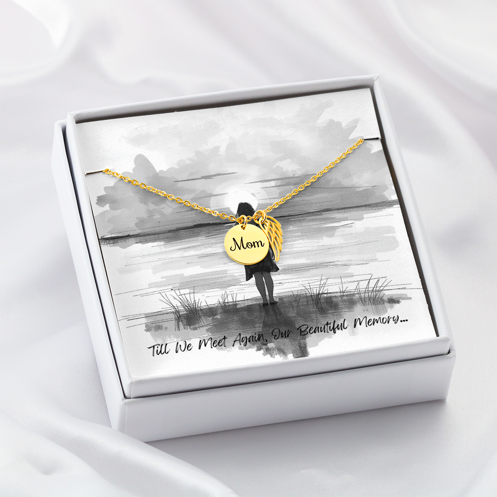 Mom Memorial Coin Necklace with Angel Wing Charm