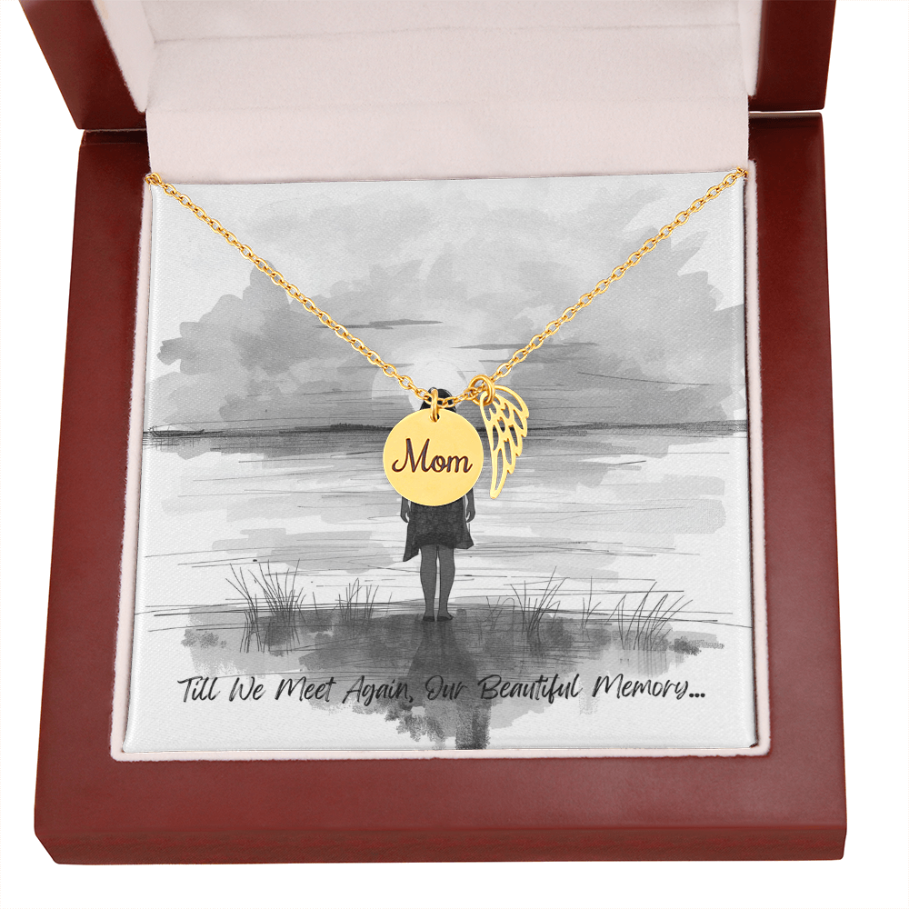 Mom Memorial Coin Necklace with Angel Wing Charm