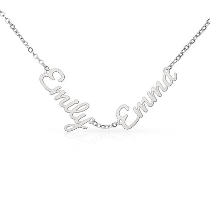 Personalized jewelry that tells a story. Choose up to three names to feature on a delicate adjustable cable chain, crafted in a polished script charm. Available in cool polished stainless steel or warm 18K yellow gold finish — built to last and designed to layer.