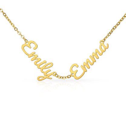 Personalized jewelry that tells a story. Choose up to three names to feature on a delicate adjustable cable chain, crafted in a polished script charm. Available in cool polished stainless steel or warm 18K yellow gold finish — built to last and designed to layer.