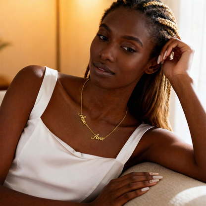 Personalized jewelry that tells a story. Choose up to three names to feature on a delicate adjustable cable chain, crafted in a polished script charm. Available in cool polished stainless steel or warm 18K yellow gold finish — built to last and designed to layer.