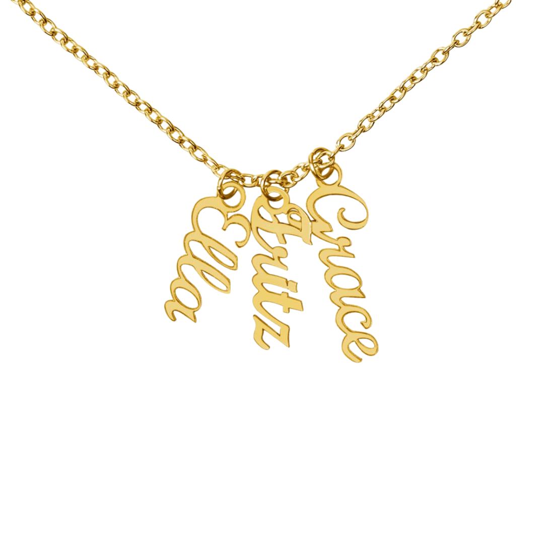 3 Vertical Name Necklace, Personalized Name Jewelry, Custom 18K Gold Pendant, Keepsake Jewelry, Mothers Day Gift, Valentine Gift for Her