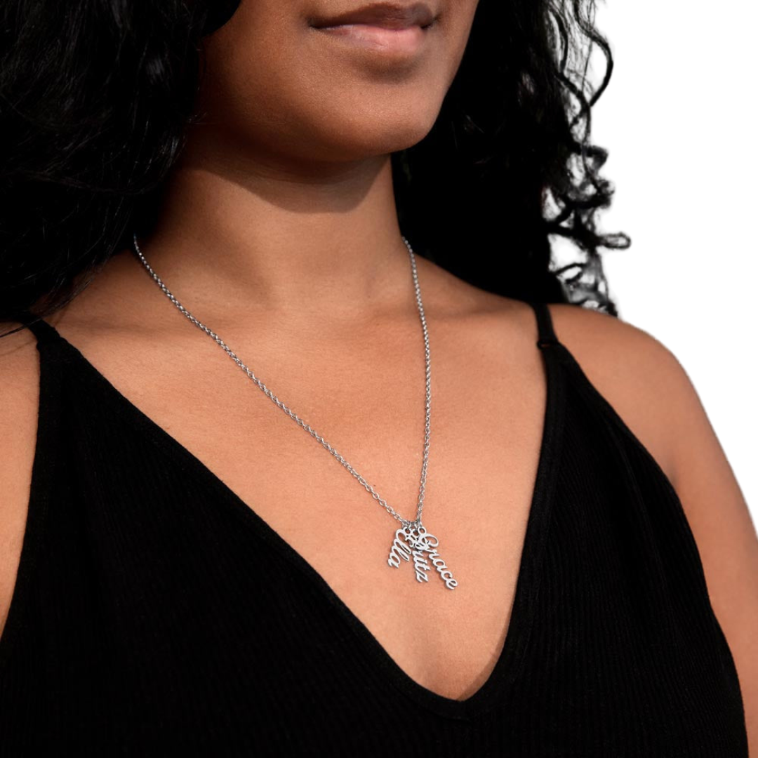 3 Vertical Name Necklace, Personalized Name Jewelry, Custom 18K Gold Pendant, Keepsake Jewelry, Mothers Day Gift, Valentine Gift for Her