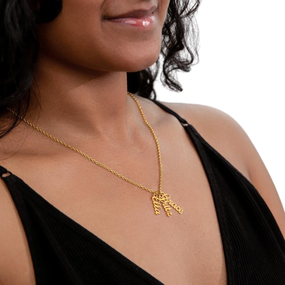 3 Vertical Name Necklace, Personalized Name Jewelry, Custom 18K Gold Pendant, Keepsake Jewelry, Mothers Day Gift, Valentine Gift for Her