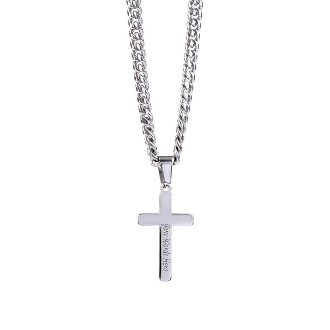 Personalized Cross Pendant With Cuban Link Necklace, Unisex Cross Stainless Steel Jewelry, Engraved Birthday Gift for him, Valentine Gift