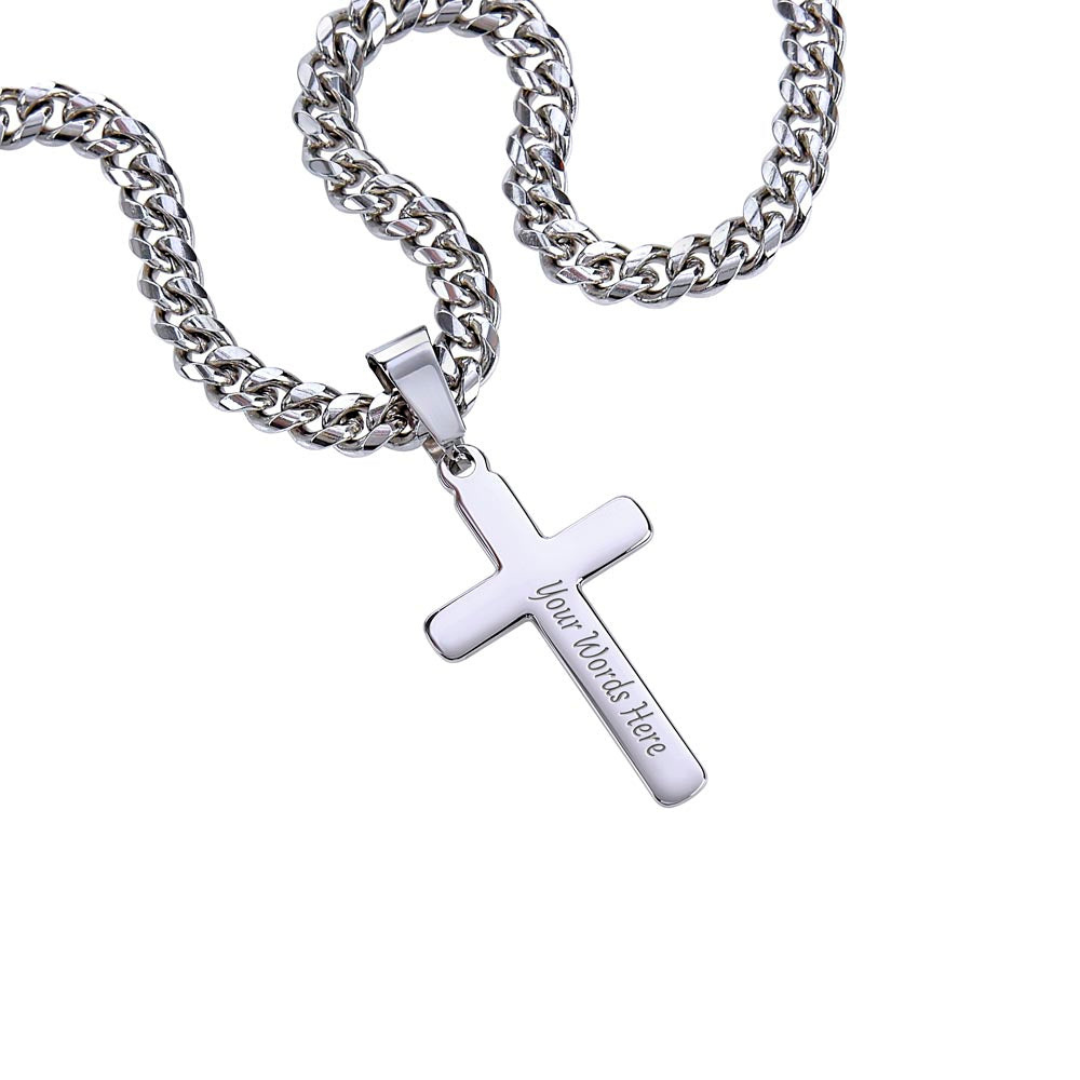 Personalized Cross Pendant With Cuban Link Necklace, Unisex Cross Stainless Steel Jewelry, Engraved Birthday Gift for him, Valentine Gift