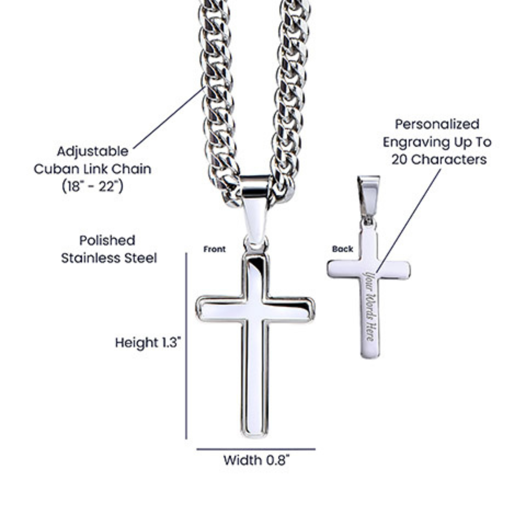 Personalized Cross Pendant With Cuban Link Necklace, Unisex Cross Stainless Steel Jewelry, Engraved Birthday Gift for him, Valentine Gift