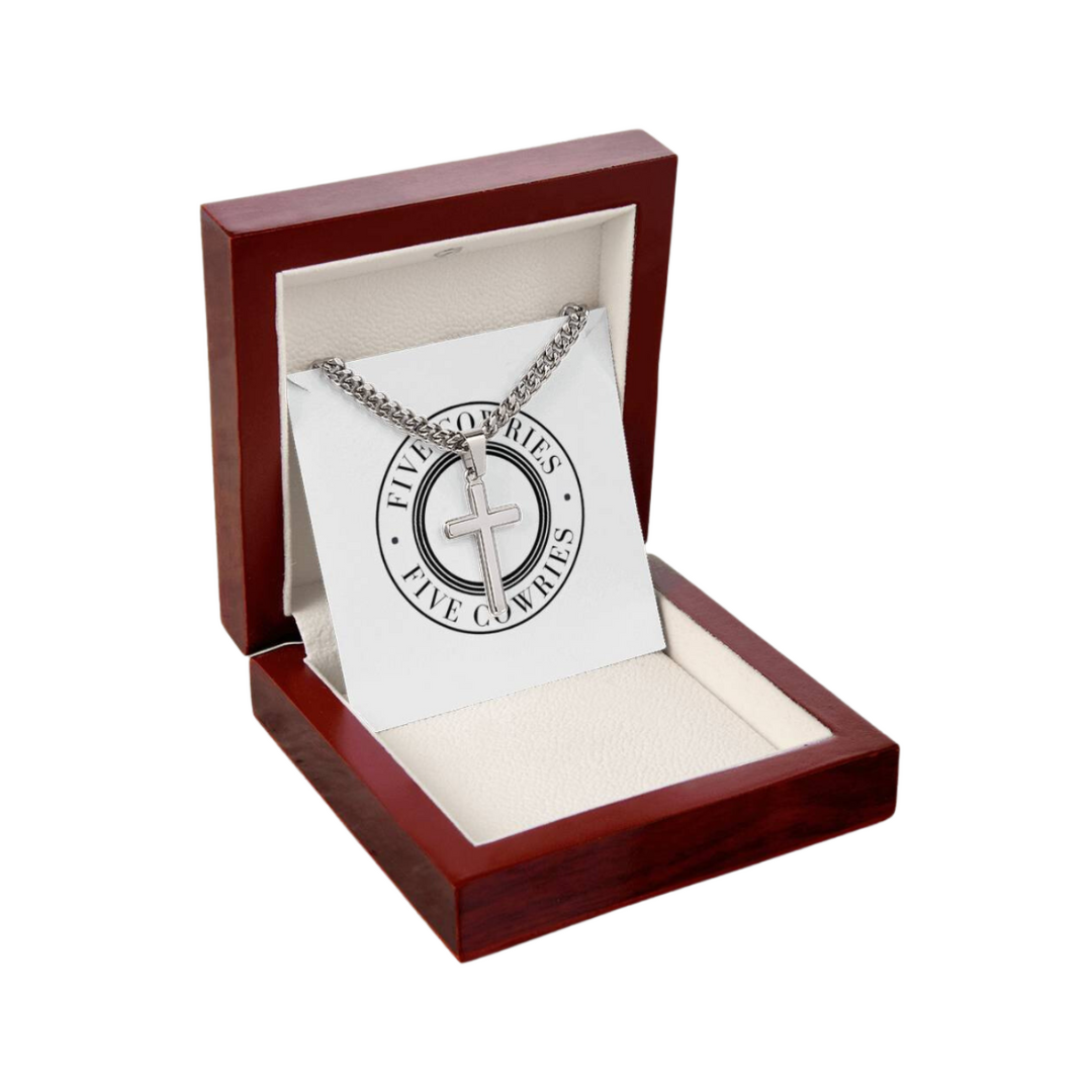 Personalized Cross Pendant With Cuban Link Necklace, Unisex Cross Stainless Steel Jewelry, Engraved Birthday Gift for him, Valentine Gift