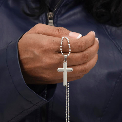 Personalized Cross Pendant With Ball Chain Necklace, Unisex Cross Stainless Steel Jewelry, Engraved Birthday Gift for him, Valentine Gift