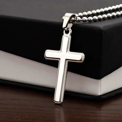Personalized Cross Pendant With Ball Chain Necklace, Unisex Cross Stainless Steel Jewelry, Engraved Birthday Gift for him, Valentine Gift