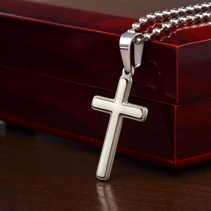 Personalized Cross Pendant With Ball Chain Necklace, Unisex Cross Stainless Steel Jewelry, Engraved Birthday Gift for him, Valentine Gift