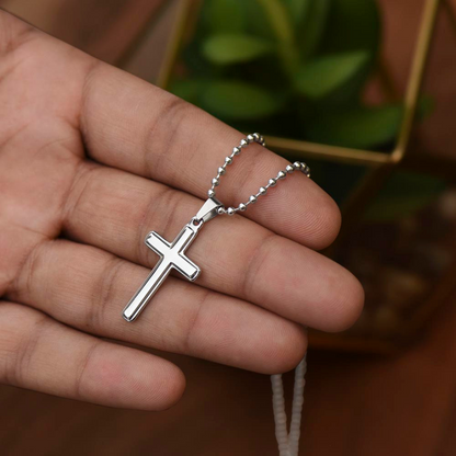 Personalized Cross Pendant With Ball Chain Necklace, Unisex Cross Stainless Steel Jewelry, Engraved Birthday Gift for him, Valentine Gift