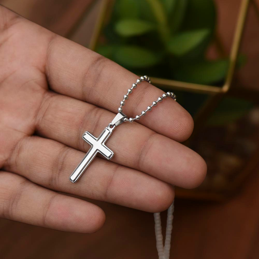 Stainless Cross Necklace with Ball Chain, Unisex Cross Pendant, Artisan Crafted Jewelry, Gift for her, Gift for him, Birthday Valentine Gift
