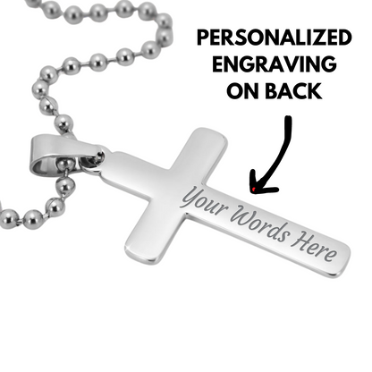 Personalized Cross Pendant With Ball Chain Necklace, Unisex Cross Stainless Steel Jewelry, Engraved Birthday Gift for him, Valentine Gift