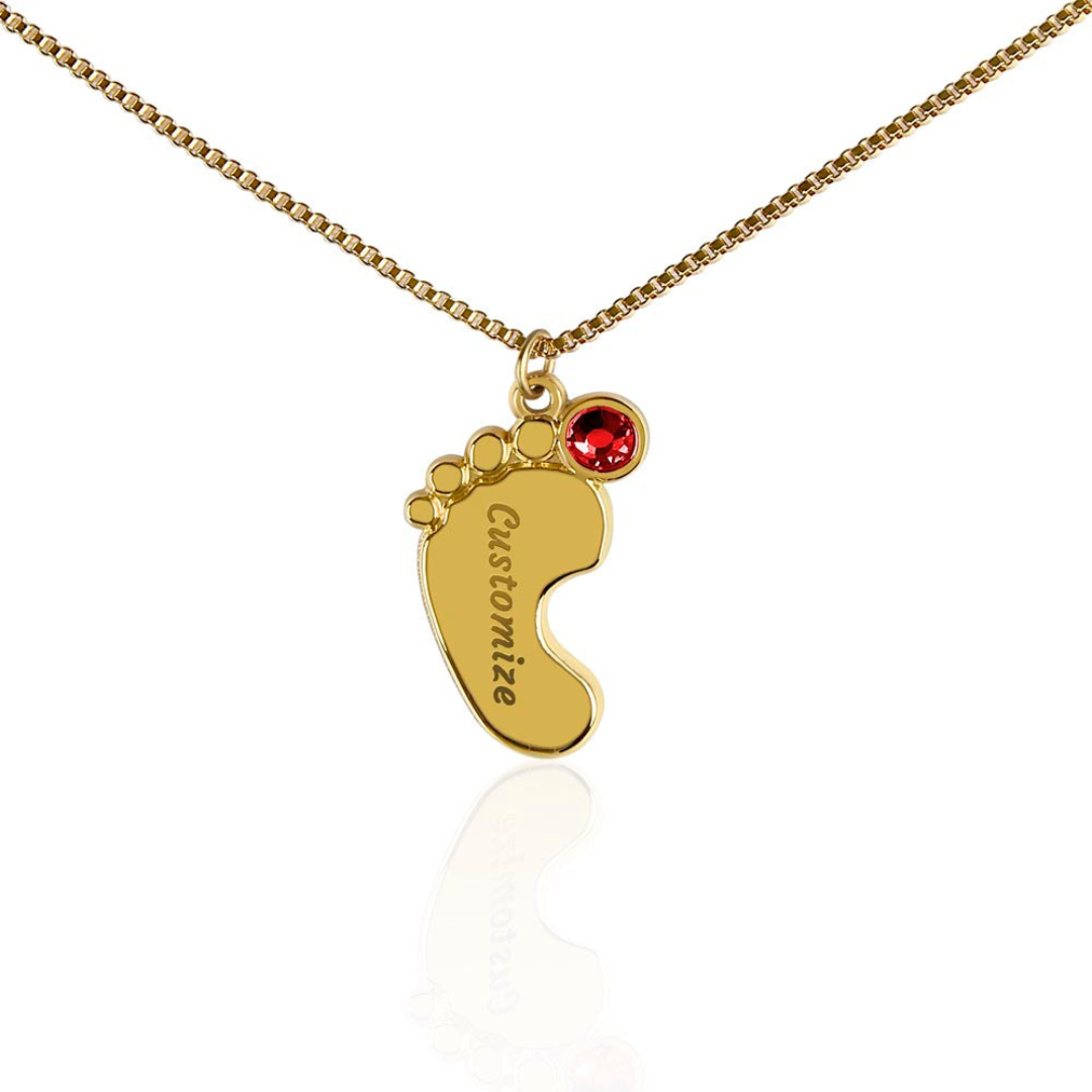 Personalized Baby Feet Necklace With Birthstone, Engraved Handmade Jewelry, Custom Name Pendant, Keepsake Necklace for mothers, Gift for her