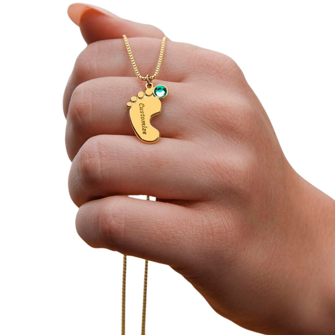 Personalized Baby Feet Necklace With Birthstone, Engraved Handmade Jewelry, Custom Name Pendant, Keepsake Necklace for mothers, Gift for her