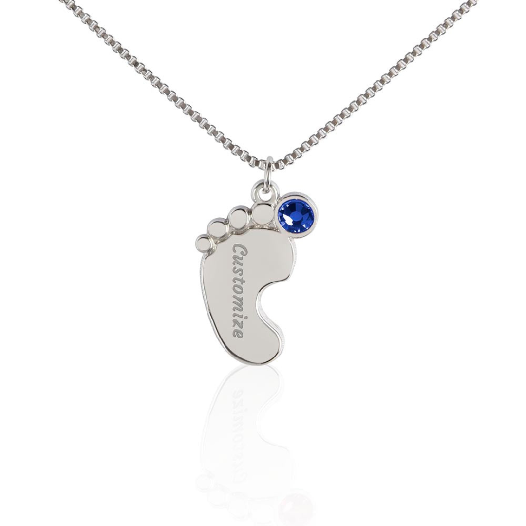 Personalized Baby Feet Necklace With Birthstone, Engraved Handmade Jewelry, Custom Name Pendant, Keepsake Necklace for mothers, Gift for her