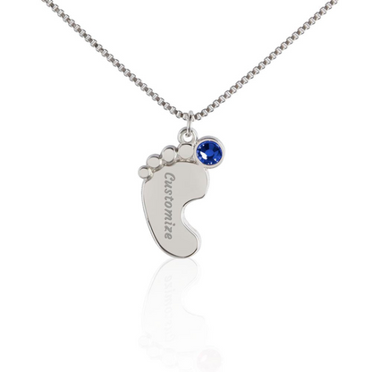 Personalized Baby Feet Necklace With Birthstone, Engraved Handmade Jewelry, Custom Name Pendant, Keepsake Necklace for mothers, Gift for her
