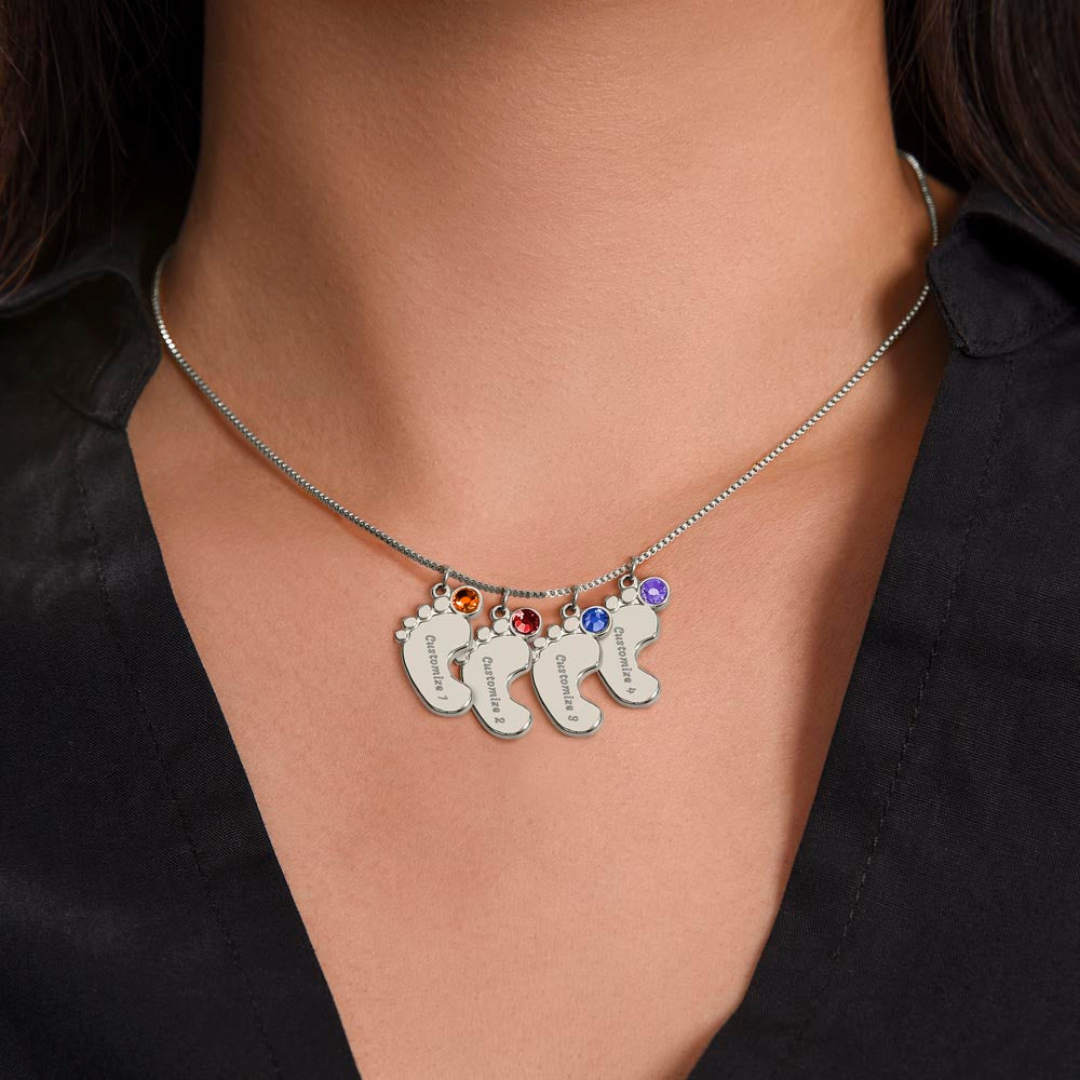 Personalized Baby Feet Necklace With Birthstone, Engraved Handmade Jewelry, Custom Name Pendant, Keepsake Necklace for mothers, Gift for her