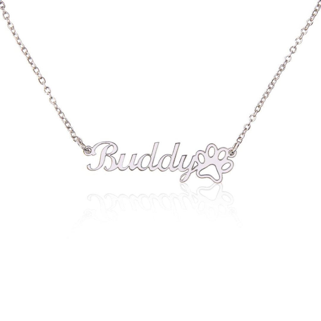 Name Necklace With Paw, Personalized Dog Name Necklace, Pet Name Jewelry, Custom Name Pendant, Keepsake Necklace, Pet Memorial Gift for her