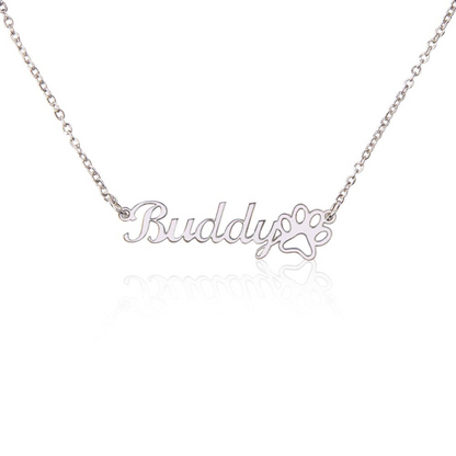 Name Necklace With Paw, Personalized Dog Name Necklace, Pet Name Jewelry, Custom Name Pendant, Keepsake Necklace, Pet Memorial Gift for her
