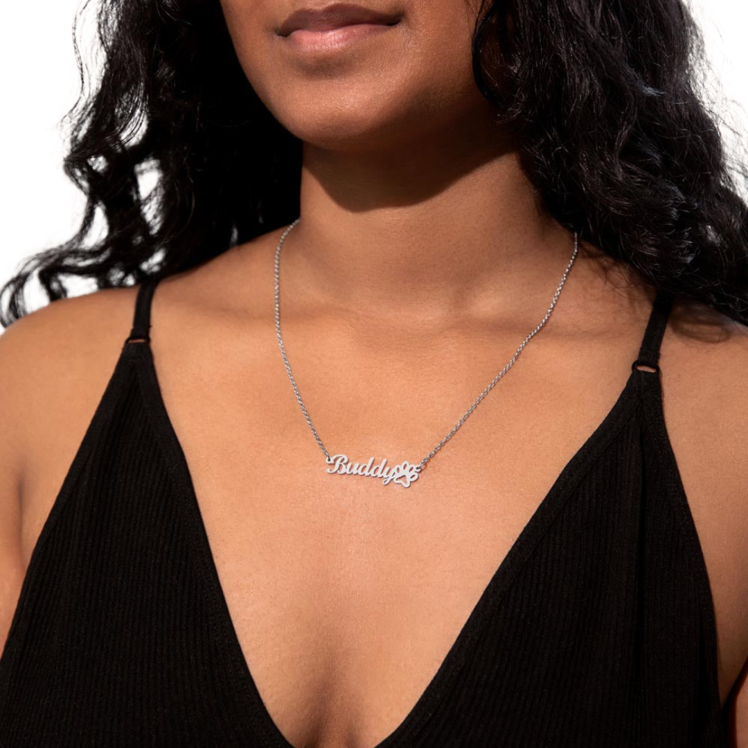 Name Necklace With Paw, Personalized Dog Name Necklace, Pet Name Jewelry, Custom Name Pendant, Keepsake Necklace, Pet Memorial Gift for her