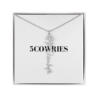 Name Necklace With Flower, Personalized Birth Flower Name Pendant, Custom Floral Name Jewelry, Mothers Day Gift, Valentine Gift for Her