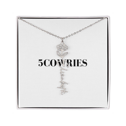 Name Necklace With Flower, Personalized Birth Flower Name Pendant, Custom Floral Name Jewelry, Mothers Day Gift, Valentine Gift for Her