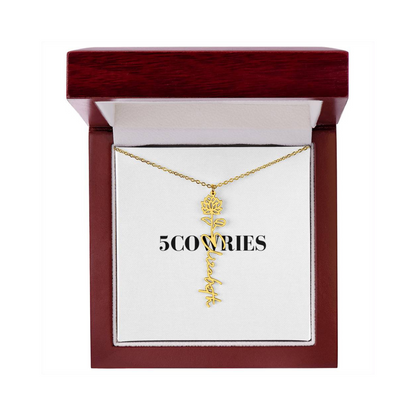 Name Necklace With Flower, Personalized Birth Flower Name Pendant, Custom Floral Name Jewelry, Mothers Day Gift, Valentine Gift for Her