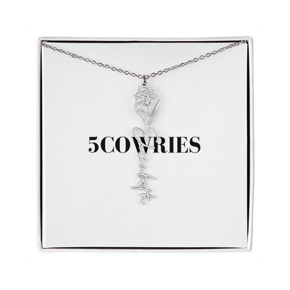 Name Necklace With Flower, Personalized Birth Flower Name Pendant, Custom Floral Name Jewelry, Mothers Day Gift, Valentine Gift for Her