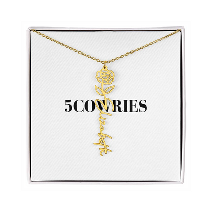 Name Necklace With Flower, Personalized Birth Flower Name Pendant, Custom Floral Name Jewelry, Mothers Day Gift, Valentine Gift for Her