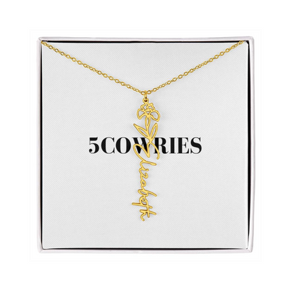 Name Necklace With Flower, Personalized Birth Flower Name Pendant, Custom Floral Name Jewelry, Mothers Day Gift, Valentine Gift for Her