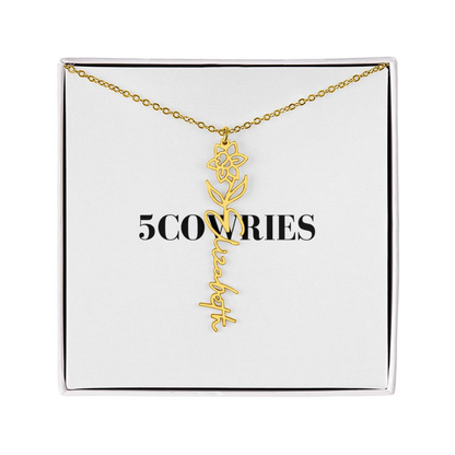 Name Necklace With Flower, Personalized Birth Flower Name Pendant, Custom Floral Name Jewelry, Mothers Day Gift, Valentine Gift for Her