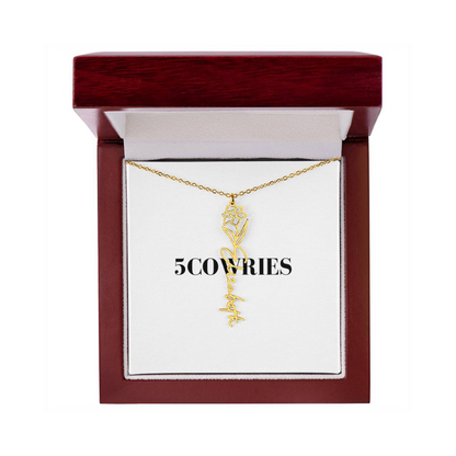 Name Necklace With Flower, Personalized Birth Flower Name Pendant, Custom Floral Name Jewelry, Mothers Day Gift, Valentine Gift for Her