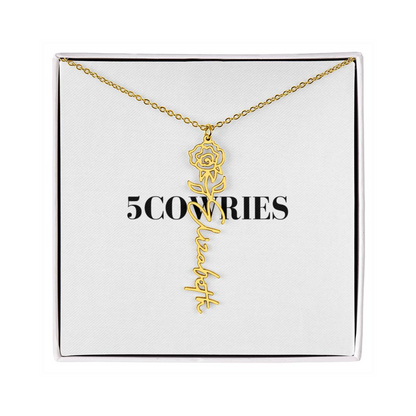 Name Necklace With Flower, Personalized Birth Flower Name Pendant, Custom Floral Name Jewelry, Mothers Day Gift, Valentine Gift for Her