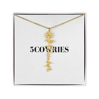 Name Necklace With Flower, Personalized Birth Flower Name Pendant, Custom Floral Name Jewelry, Mothers Day Gift, Valentine Gift for Her