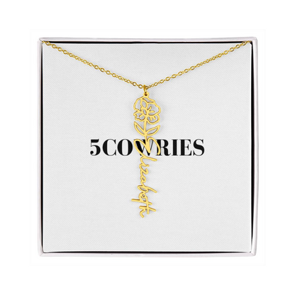 Name Necklace With Flower, Personalized Birth Flower Name Pendant, Custom Floral Name Jewelry, Mothers Day Gift, Valentine Gift for Her