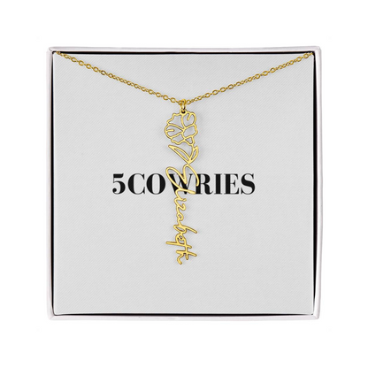 Name Necklace With Flower, Personalized Birth Flower Name Pendant, Custom Floral Name Jewelry, Mothers Day Gift, Valentine Gift for Her