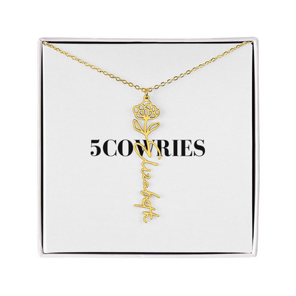 Name Necklace With Flower, Personalized Birth Flower Name Pendant, Custom Floral Name Jewelry, Mothers Day Gift, Valentine Gift for Her